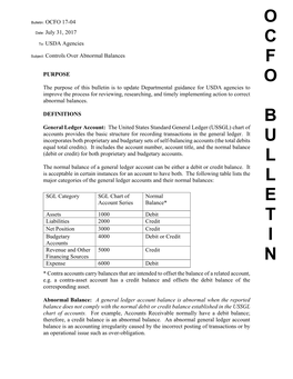 OCFO Bulletin 17-04 Controls Over Abnormal Balances