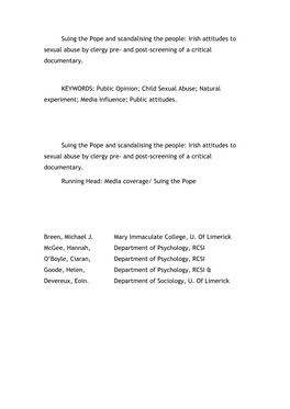 Suing the Pope and Scandalising the People: Irish Attitudes to Sexual Abuse by Clergy Pre- and Post-Screening of a Critical Documentary