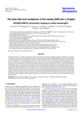 The Dust Disk and Companion of the Nearby AGB Star L2 Puppis SPHERE/ZIMPOL Polarimetric Imaging at Visible Wavelengths?