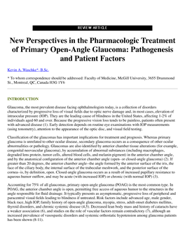 Pharmacologic Treatment of Primary Open-Angle Glaucoma: Pathogenesis and Patient Factors