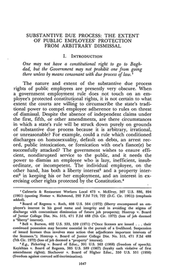 Substantive Due Process: the Extent of Public Employees' Protection from Arbitrary Dismissal