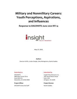 Military and Nonmilitary Careers: Youth Perceptions, Aspirations, and Influences Response to DACOWITS June 2020 RFI 14