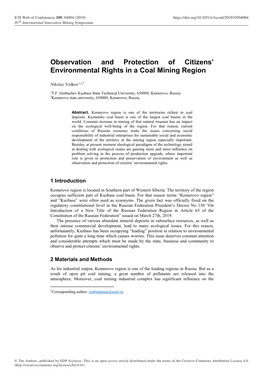 Observation and Protection of Citizens' Environmental Rights in a Coal