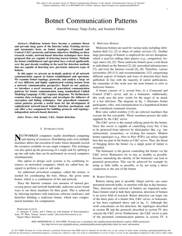 Botnet Communication Patterns” in the Journal ”Communications Surveys & Tutorials”