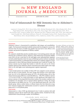 Trial of Solanezumab for Mild Dementia Due to Alzheimer’S Disease