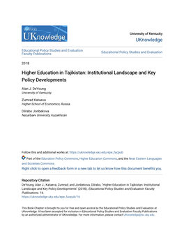 Higher Education in Tajikistan: Institutional Landscape and Key Policy Developments