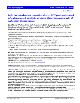 Defective Mitochondrial Respiration, Altered Dntp Pools and Reduced AP Endonuclease 1 Activity in Peripheral Blood Mononuclear Cells Of