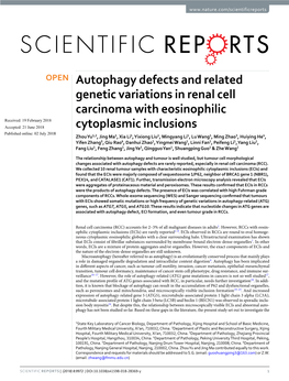 Autophagy Defects and Related Genetic Variations in Renal Cell Carcinoma