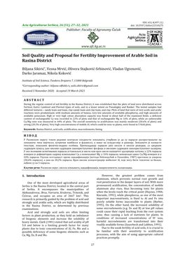 Soil Quality and Proposal for Fertility Improvement of Arable Soil in Rasina District