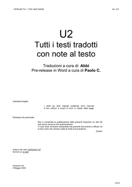 U2/Anche Tu! – Tutti I Testi Tradotti Ver