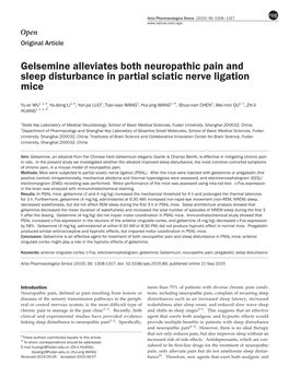 Gelsemine Alleviates Both Neuropathic Pain and Sleep Disturbance in Partial Sciatic Nerve Ligation Mice