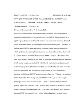 (Cyp8b1) Gene; an Alternative Mechanism for Bile Acid