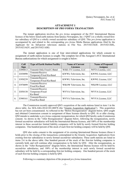 Attachment 1 Description of Pro Forma Transaction