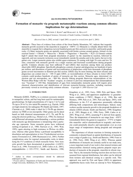 Formation of Monazite Via Prograde Metamorphic Reactions Among Common Silicates: Implications for Age Determinations