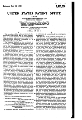 UNITED STATES PATENT OFFICE 2,485,236 PREPARATION of METEONNE and Precursors THEREOF William F