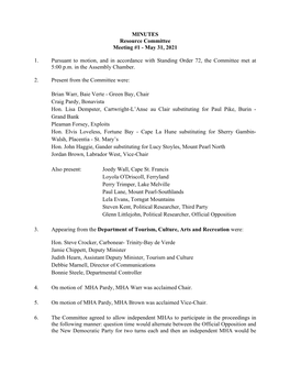 MINUTES Resource Committee Meeting #1 - May 31, 2021