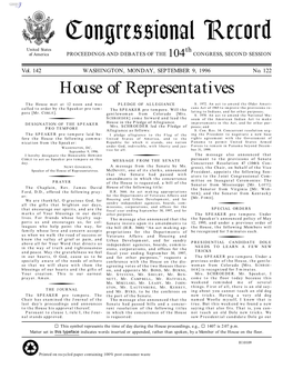 Congressional Record United States Th of America PROCEEDINGS and DEBATES of the 104 CONGRESS, SECOND SESSION