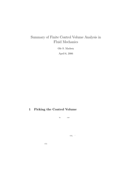 Summary of Finite Control Volume Analysis in Fluid Mechanics