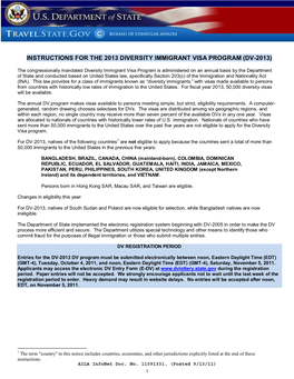 Instructions for the 2013 Diversity Immigrant Visa Program (Dv-2013)