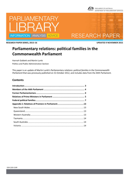 Political Families in the Commonwealth Parliament
