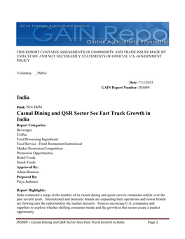 Casual Dining and QSR Sector See Fast Track Growth in India India