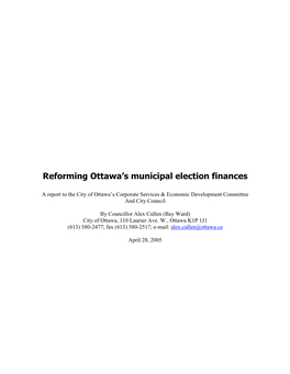 Reforming Ottawa's Municipal Election Finances