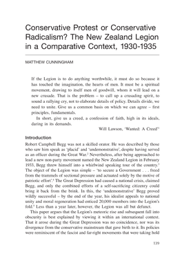 Conservative Protest Or Conservative Radicalism? the New Zealand Legion in a Comparative Context, 1930-1935