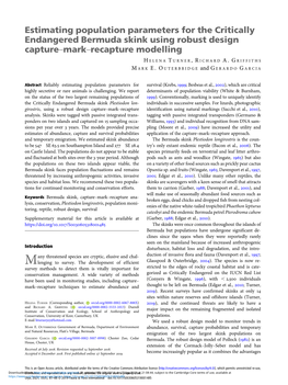 Estimating Population Parameters for the Critically Endangered Bermuda Skink Using Robust Design Capture–Mark–Recapture Modelling