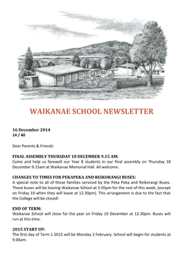 Waikanae School Newsletter