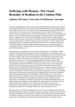 The Visual Brutality of Realism in the Combat Film Anthony Mccosker, University of Melbourne, Australia