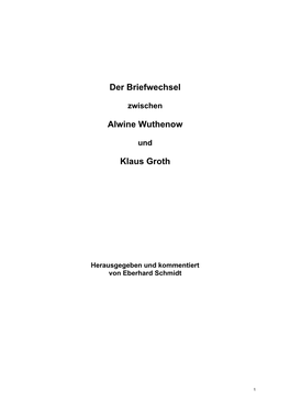 Der Briefwechsel Alwine Wuthenow Klaus Groth