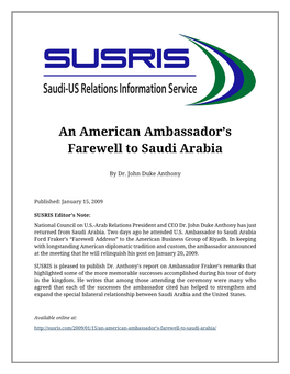 An American Ambassador's Farewell to Saudi Arabia