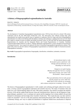 A History of Biogeographical Regionalisation in Australia