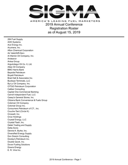 2019 Annual Conference Registration Roster As of August 15, 2019