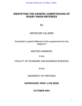 Identifying the Generic Competencies of Rugby Union Referees