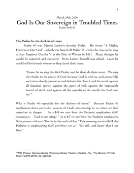 God Is Our Sovereign in Troubled Times.Psalm 46 8-11