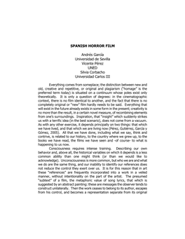 SPANISH HORROR FILM Andrés García Universidad De Sevilla