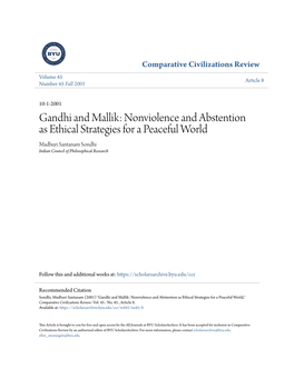 Gandhi and Mallik: Nonviolence and Abstention As Ethical Strategies for a Peaceful World Madhuri Santanam Sondhi Indian Council of Philosophical Research