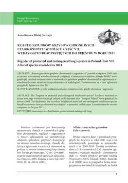 Rejestr Gatunków Grzybów Chronionych I Zagrożonych W Polsce
