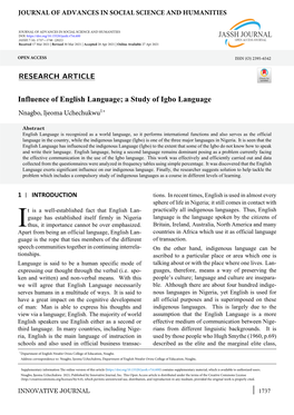 A Study of Igbo Language ∗ Nnagbo, Ijeoma Uchechukwu1