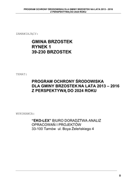 Program Ochrony Środowiska Dla Gminy Brzostek Na Lata 2013 - 2016 Z Perspektywą Do 2024 Roku