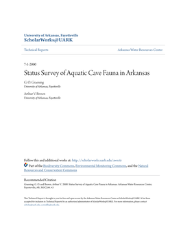 Status Survey of Aquatic Cave Fauna in Arkansas G