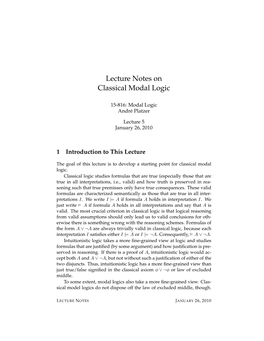 Lecture Notes on Classical Modal Logic