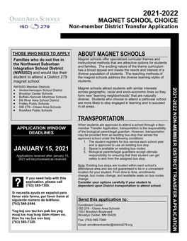 Magnet School Choice About Magnet Schools January 15, 2021 Transportation