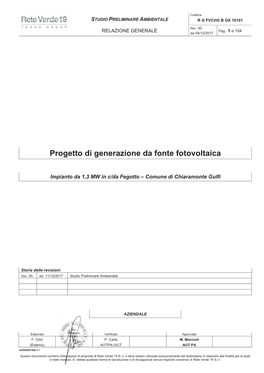 Progetto Di Generazione Da Fonte Fotovoltaica