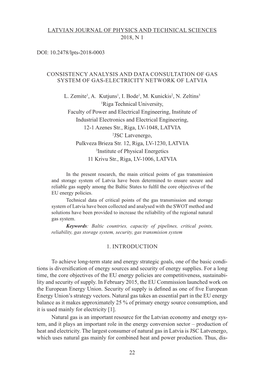 22 LATVIAN JOURNAL of PHYSICS and TECHNICAL SCIENCES 2018, N 1 DOI: 10.2478/Lpts-2018-0003 CONSISTENCY ANALYSIS and DATA CONSULT