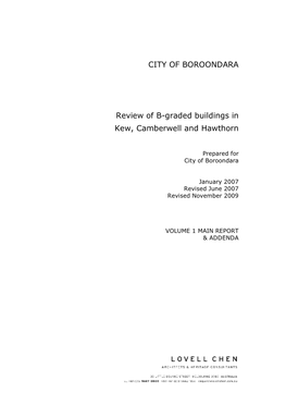 CITY of BOROONDARA Review of B-Graded Buildings in Kew