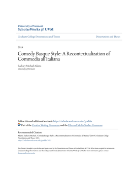 A Recontextualization of Commedia All'italiana Zackary Michael Adams University of Vermont