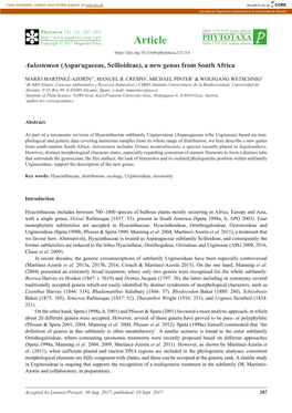 Asparagaceae, Scilloideae), a New Genus from South Africa