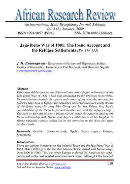 Jaja-Ibeno War of 1881: the Ibeno Account and the Refugee Settlements (Pp